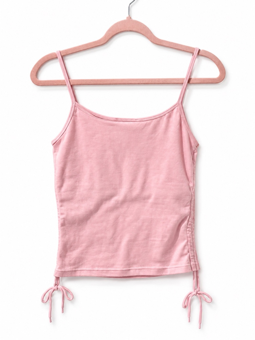 Women's Pink Drawstring Cami Tank Top 95% Cotton